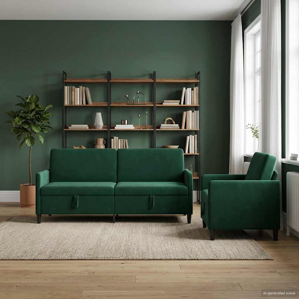 Bankenset met opbergruimte 2 st Donkergroen Polyester is nu te koop bij PeponiXL, paradijselijk wonen!