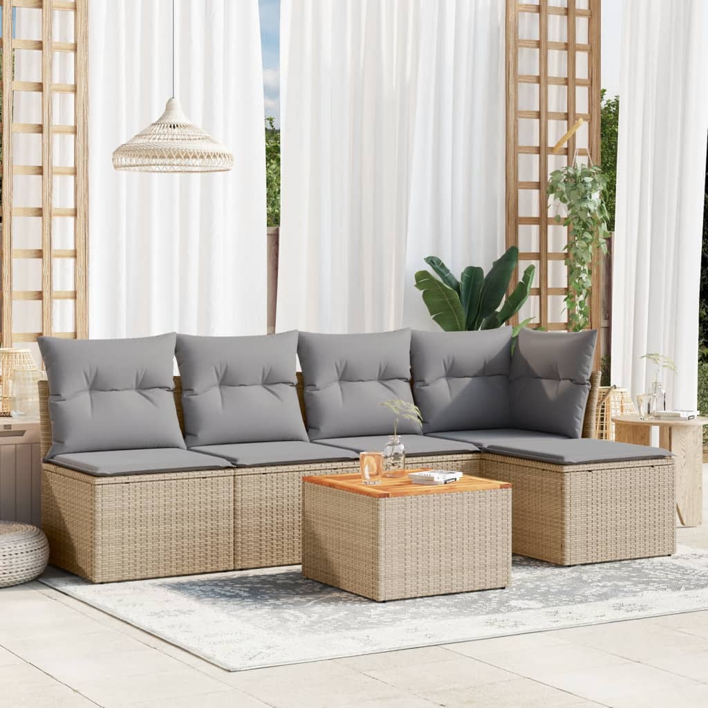 6-delige Loungeset met kussens poly rattan gemengd beige is nu te koop bij PeponiXL, paradijselijk wonen!
