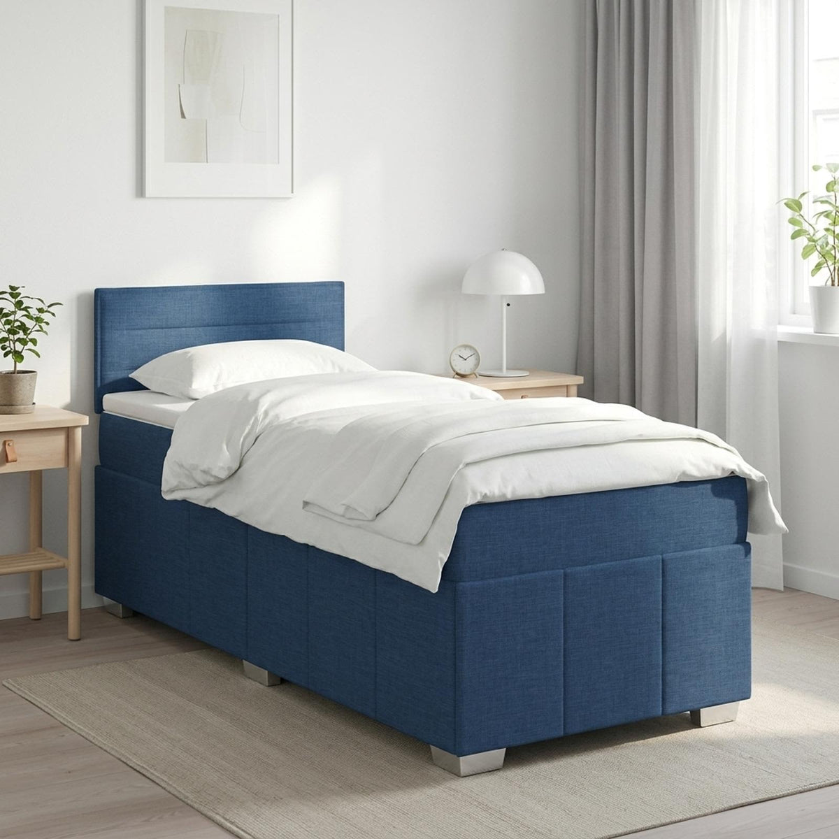 Boxspringbed met matras met hoofdeinde Blauw 100 x 200 cm Stof is nu te koop bij PeponiXL, paradijselijk wonen!