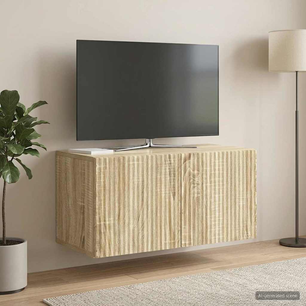 Wandbeugel TV-kast Sonoma Eiken 59,5 x 31 x 30 cm Bewerkt hout is nu te koop bij PeponiXL, paradijselijk wonen!