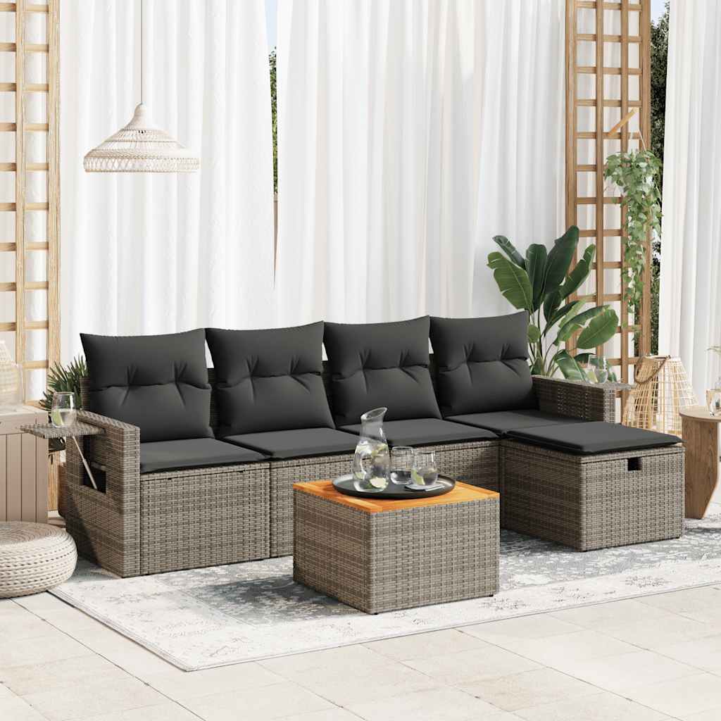 6-delige Loungeset met kussens poly rattan grijs is nu te koop bij PeponiXL, paradijselijk wonen!