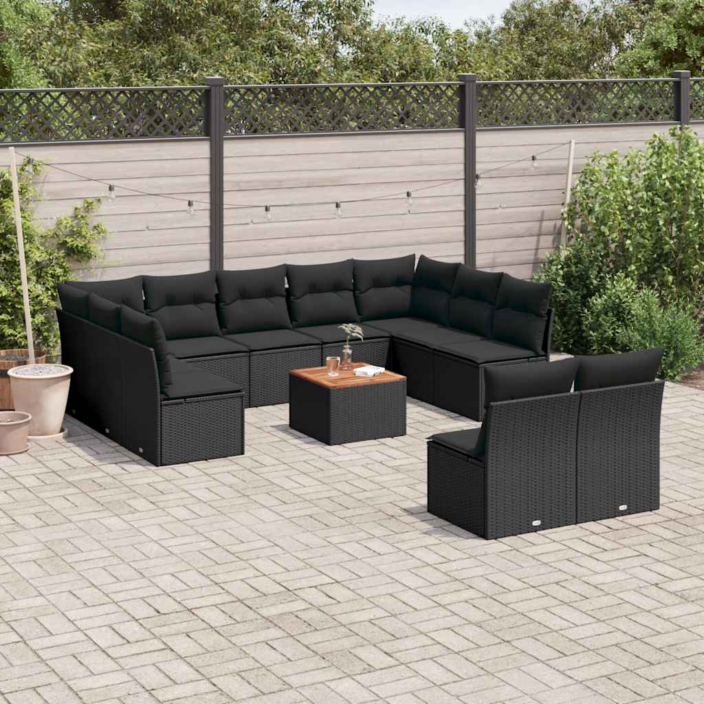 12-delige Loungeset met kussens poly rattan zwart is nu te koop bij PeponiXL, paradijselijk wonen!
