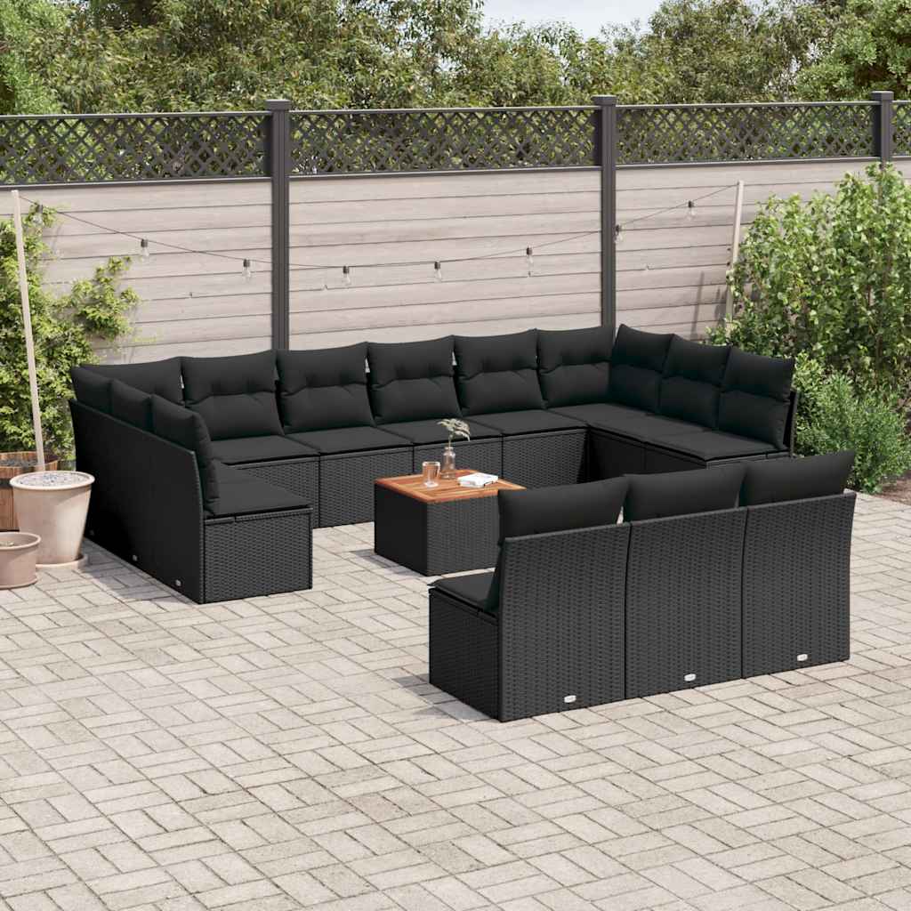 14-delige Loungeset met kussens poly rattan zwart is nu te koop bij PeponiXL, paradijselijk wonen!