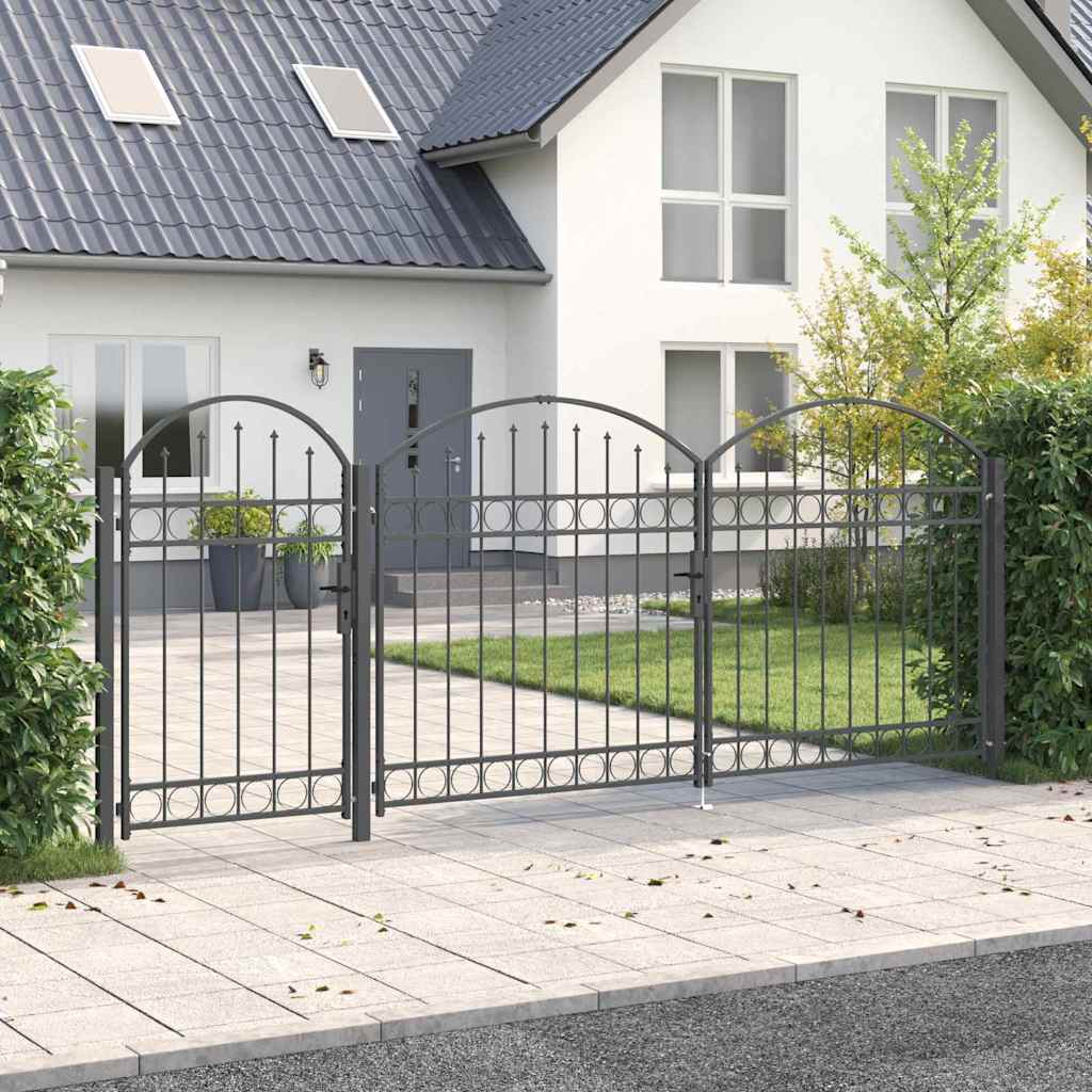 Tuinhekgate met gebogen top Assen Grijs 400 x 100 cm Staal is nu te koop bij PeponiXL, paradijselijk wonen!