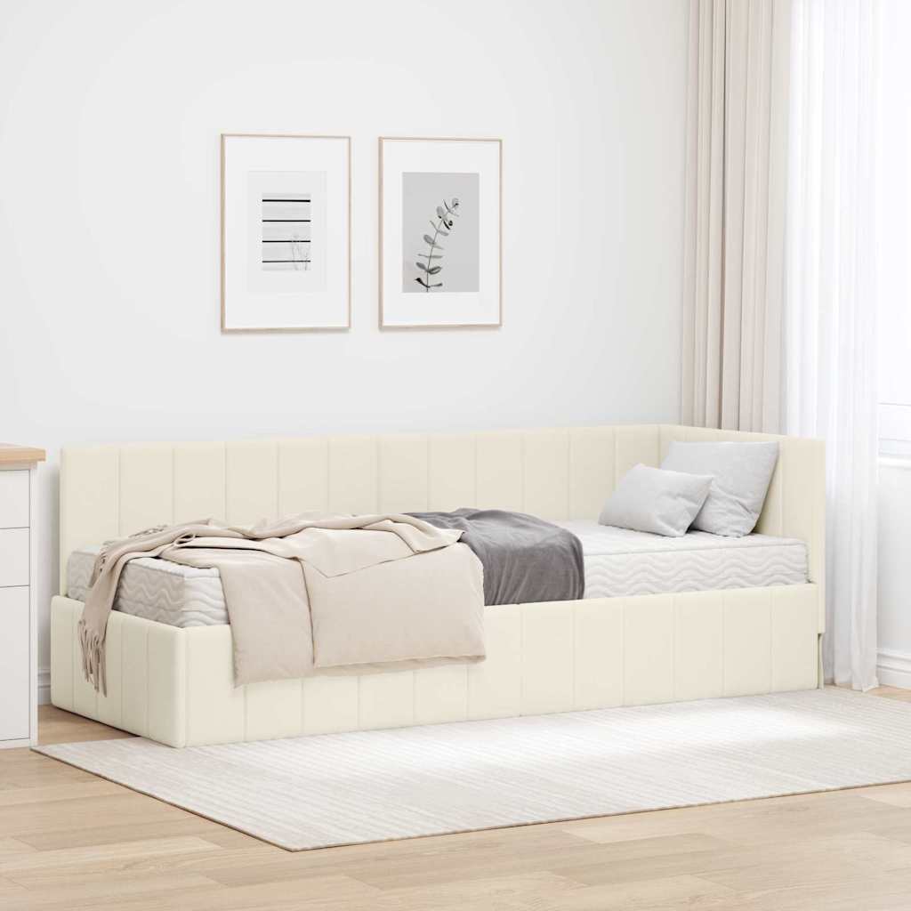 Hoekbedframe met Matras met hoofdeinde 2 pcs Crème Fluweel is nu te koop bij PeponiXL, paradijselijk wonen!