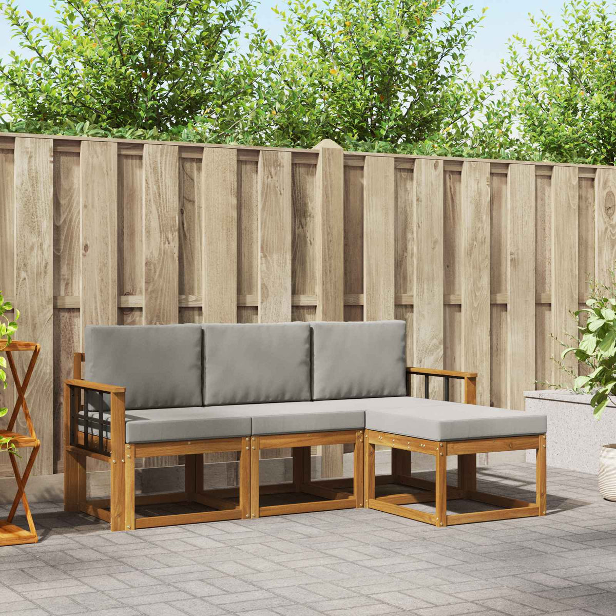 Buiten bankenset met kussen 4 pcs Natuurlijk en Lichtgrijs is nu te koop bij PeponiXL, paradijselijk wonen!