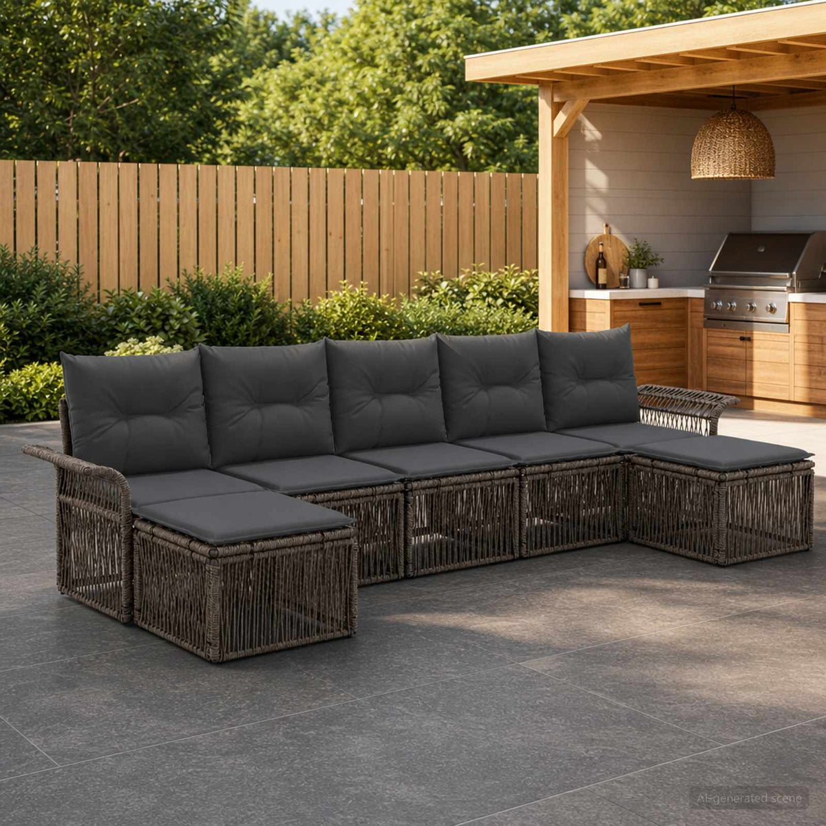 Tuinbankenset 7 pcs Grijs poly rattan is nu te koop bij PeponiXL, paradijselijk wonen!