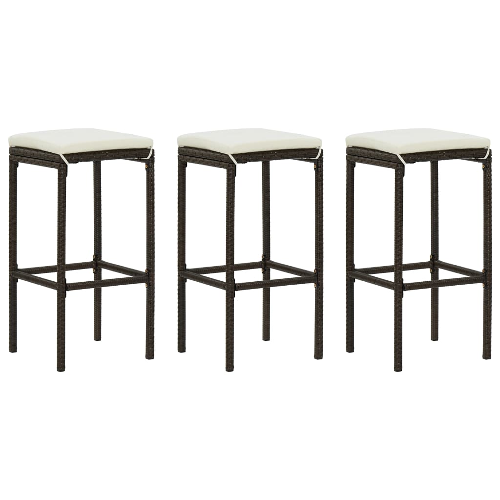 Barkrukken met kussens 3 st poly rattan bruin is nu te koop bij PeponiXL, paradijselijk wonen!