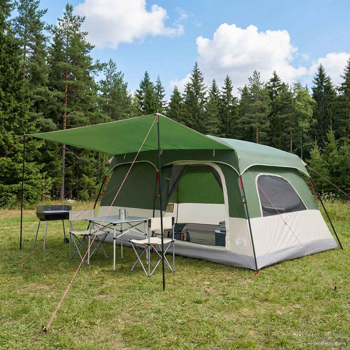 Gezinstent met dak Groen 420 x 305 x 200 cm Polyester en staal is nu te koop bij PeponiXL, paradijselijk wonen!
