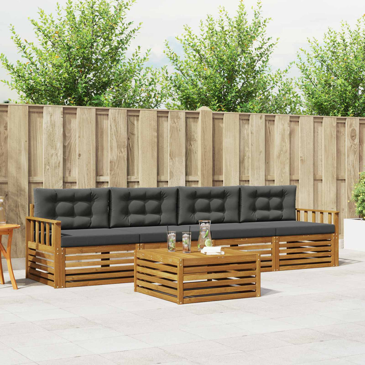 Buiten bankenset met kussen 5 pcs Natuurlijk en Antraciet is nu te koop bij PeponiXL, paradijselijk wonen!
