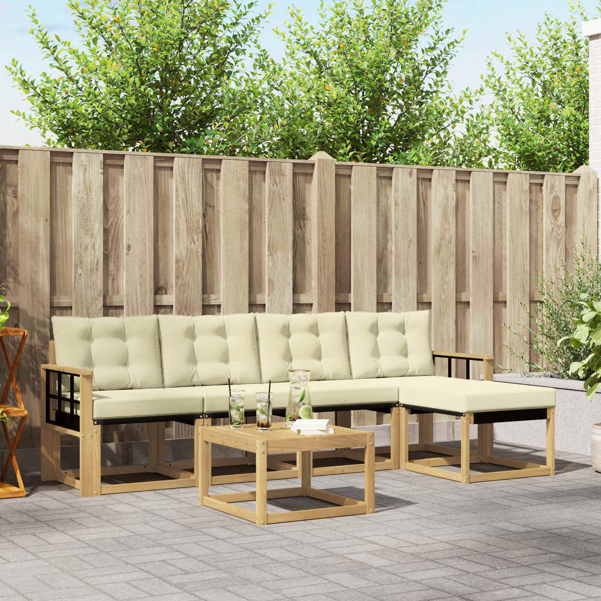 Buiten bankenset met kussen 6 pcs Wit en crèmekleurig is nu te koop bij PeponiXL, paradijselijk wonen!