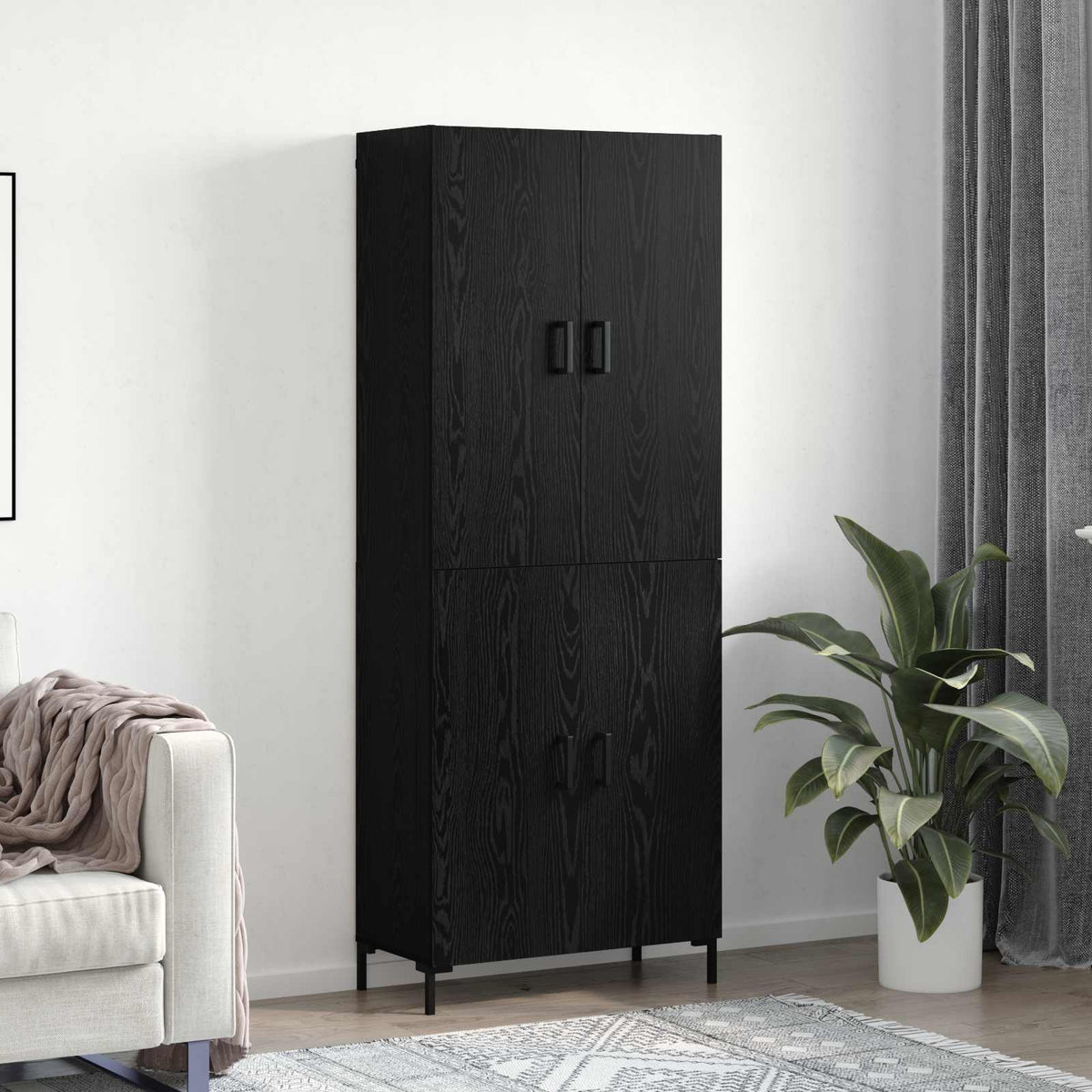 Highboard Zwart eiken 69,5 x 34 x 180 cm Bewerkt hout is nu te koop bij PeponiXL, paradijselijk wonen!
