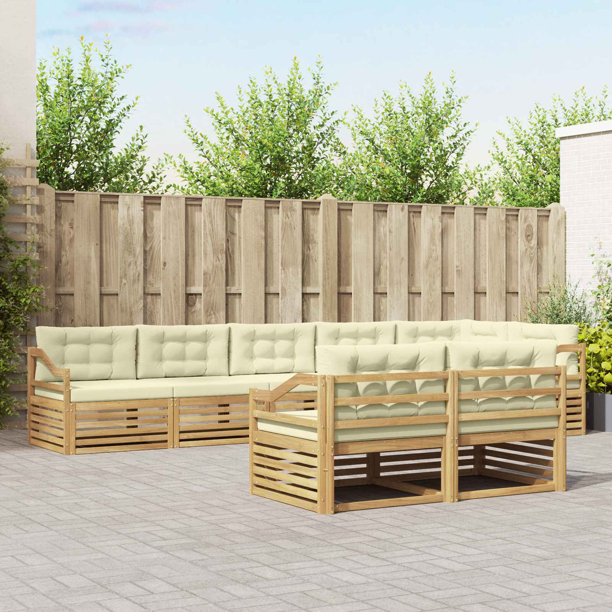Buiten bankenset met kussen 8 pcs Wit en crèmekleurig Polyester is nu te koop bij PeponiXL, paradijselijk wonen!