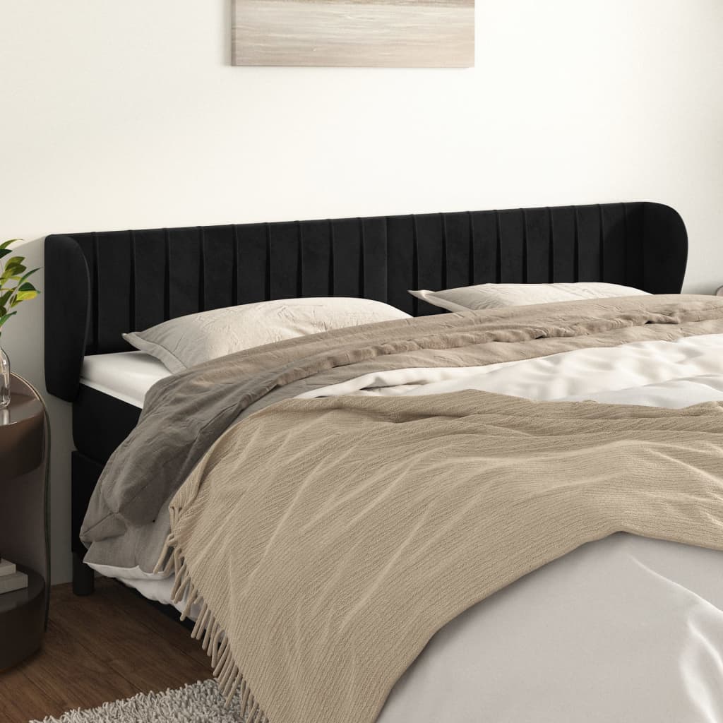 Hoofdbord met randen 203x23x78/88 cm fluweel zwart is nu te koop bij PeponiXL, paradijselijk wonen!
