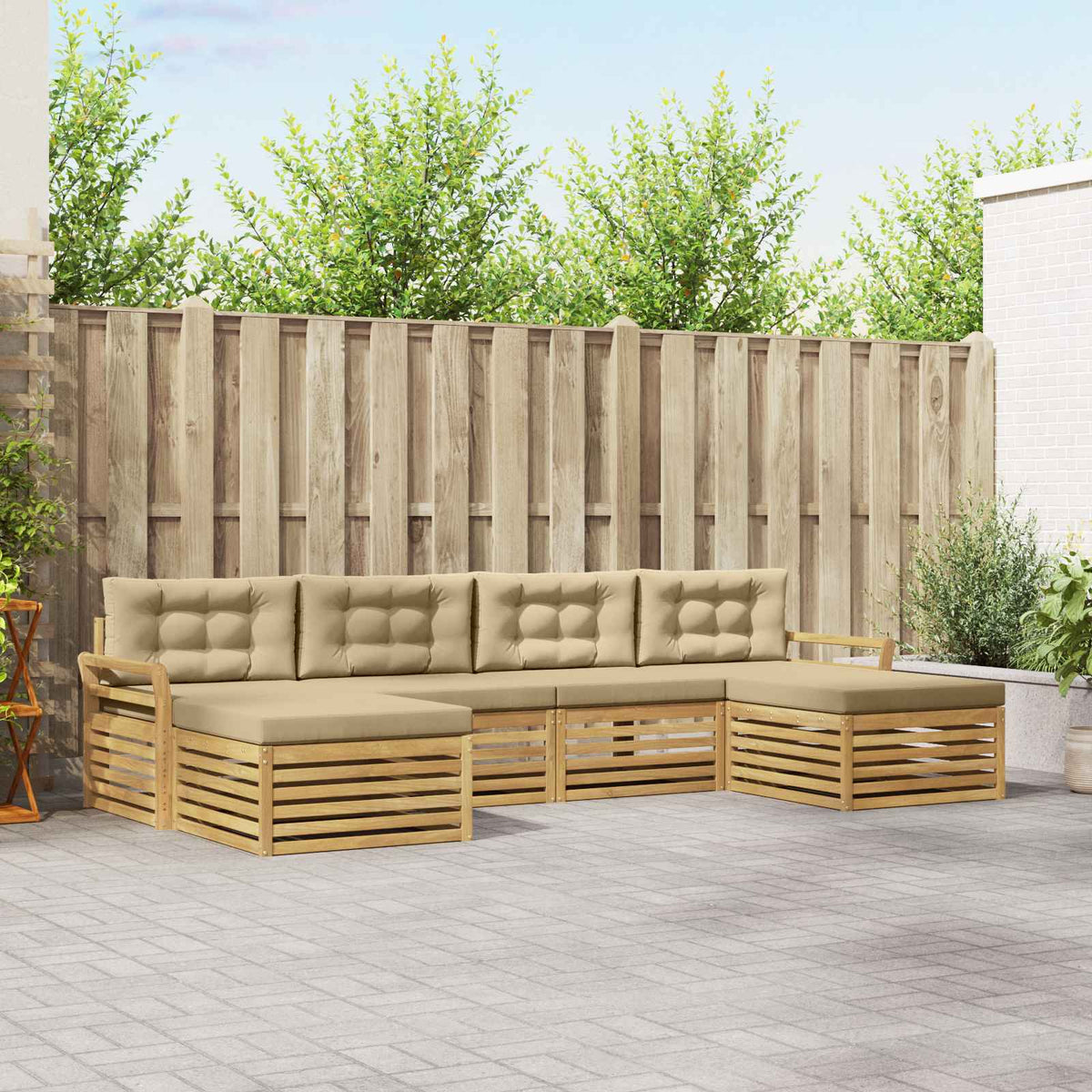 Buiten bankenset 6 pcs Wit en Beige Massief Acaciahout is nu te koop bij PeponiXL, paradijselijk wonen!