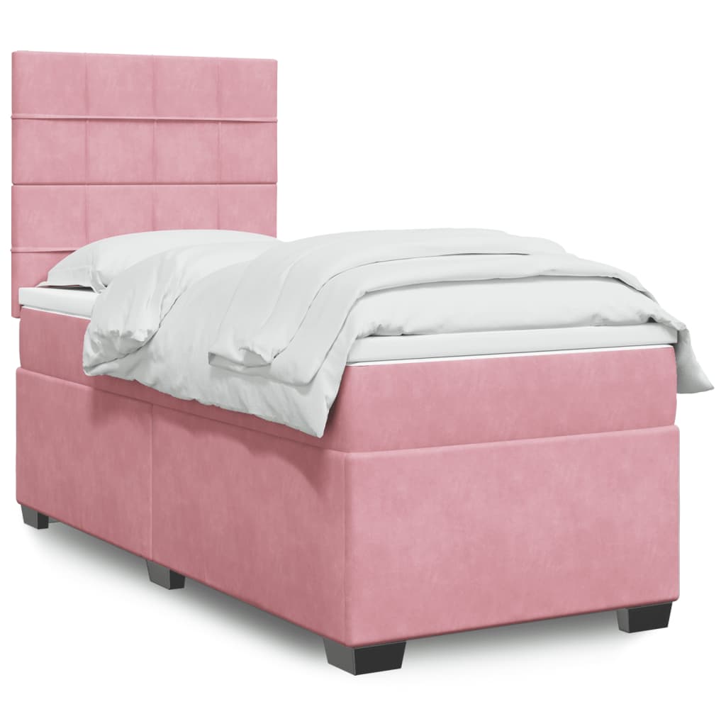 Boxspring met matras fluweel roze 100x200 cm is nu te koop bij PeponiXL, paradijselijk wonen!
