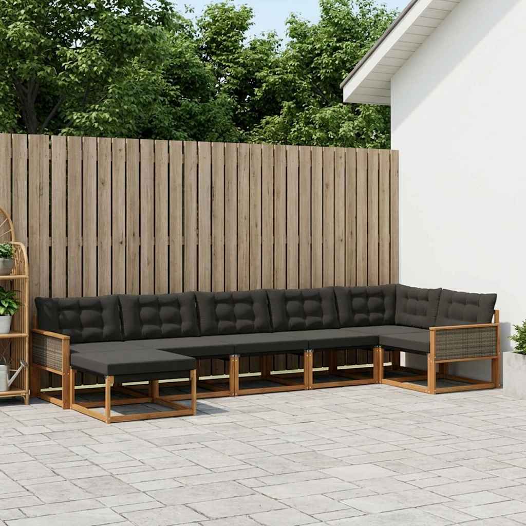 Buiten bankenset met kussen 7 pcs Naturel en Zwart is nu te koop bij PeponiXL, paradijselijk wonen!