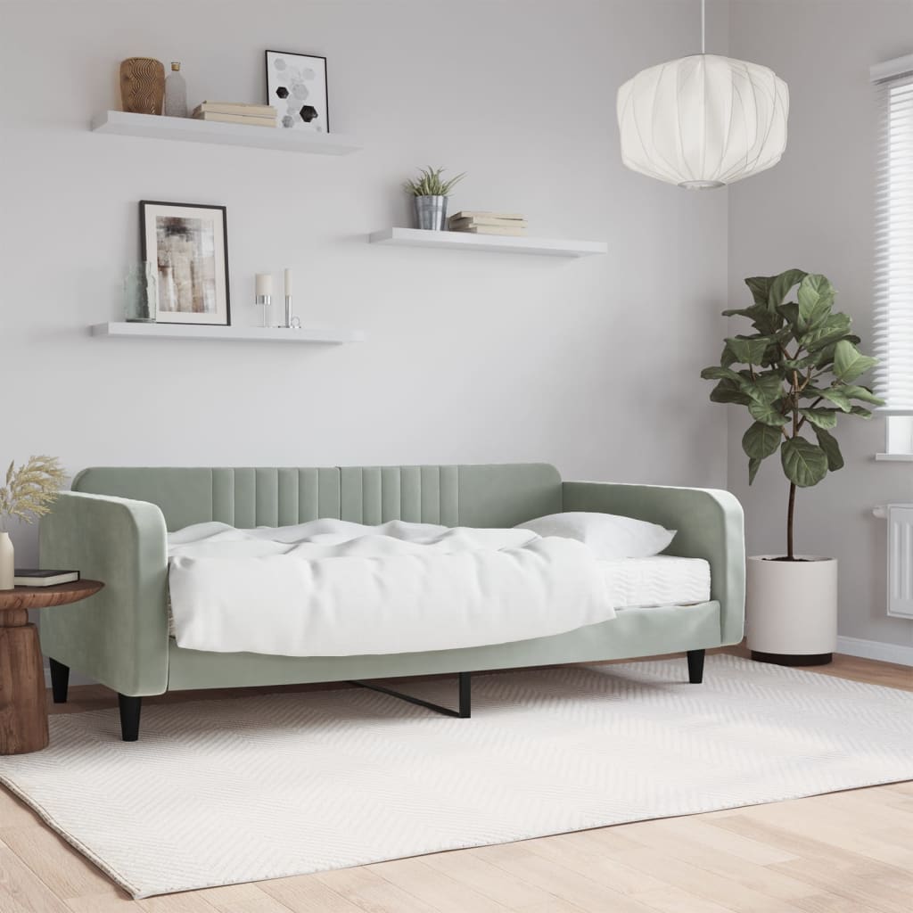 Slaapbank met matras 100x200 cm fluweel lichtgrijs is nu te koop bij PeponiXL, paradijselijk wonen!