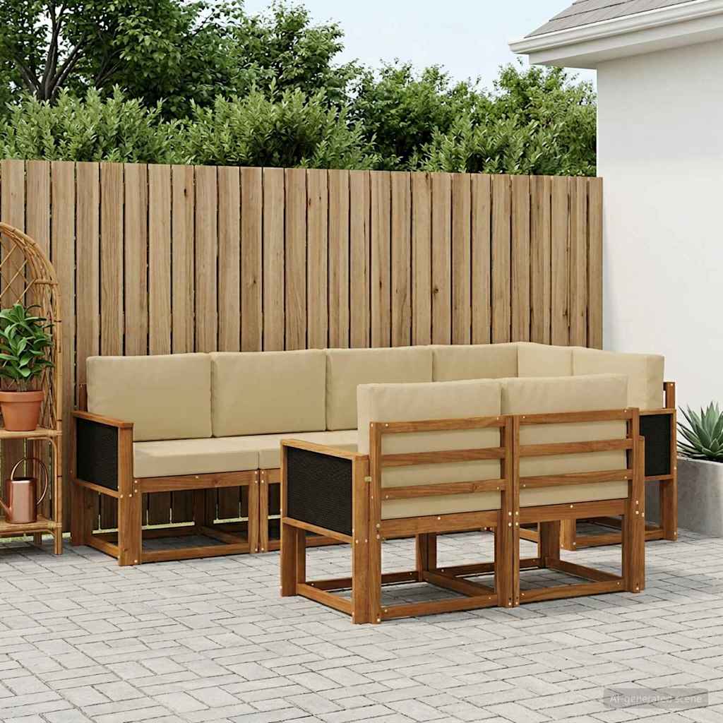 Buiten bankenset met kussen 7 pcs Natuurlijk en Beige Polyester is nu te koop bij PeponiXL, paradijselijk wonen!