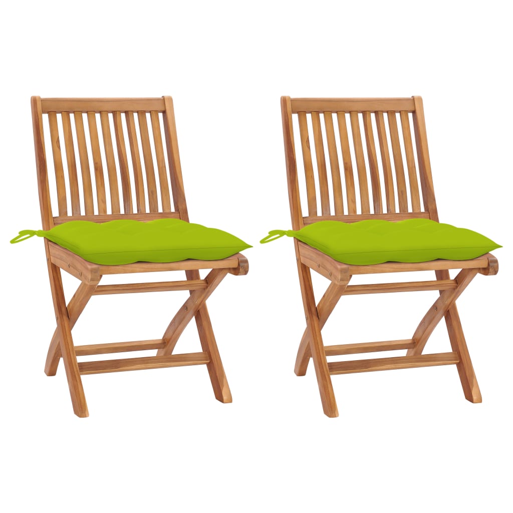 Tuinstoelen 2 st met heldergroene kussens massief teakhout is nu te koop bij PeponiXL, paradijselijk wonen!