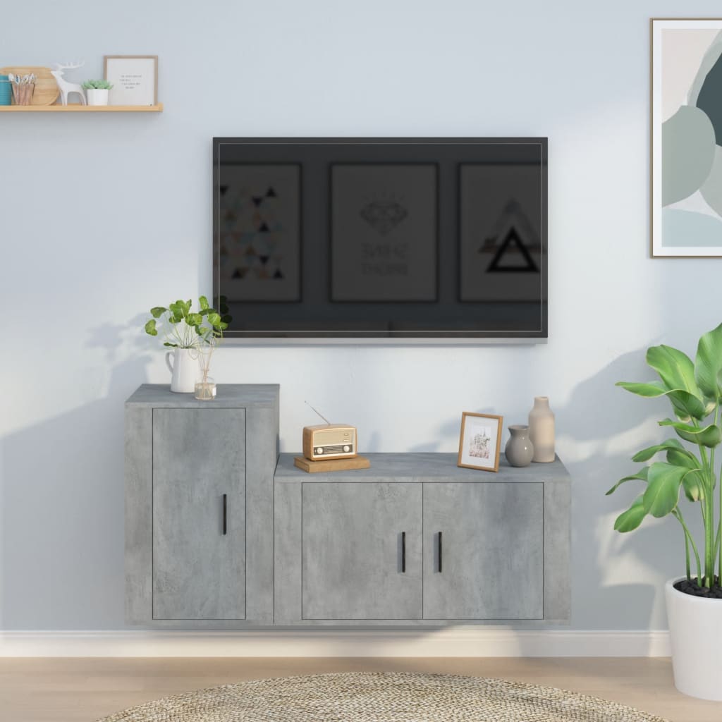 2-delige Tv-meubelset bewerkt hout betongrijs is nu te koop bij PeponiXL, paradijselijk wonen!