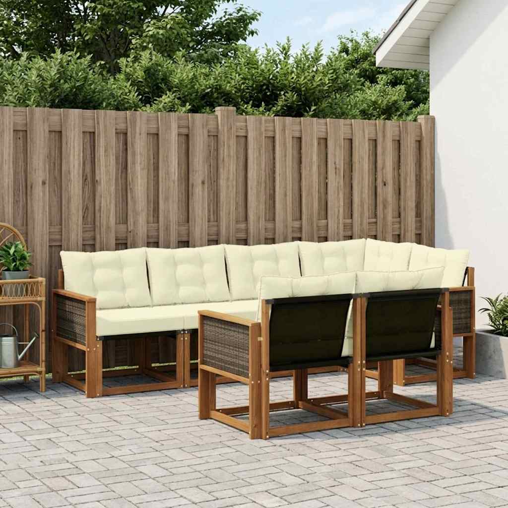 Buiten bankenset met kussen 7 pcs Natuurlijk en Crème is nu te koop bij PeponiXL, paradijselijk wonen!