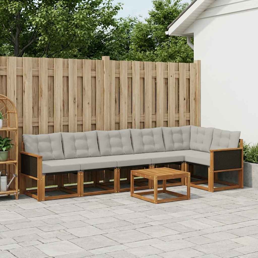 Buiten bankenset met kussen 7 pcs Naturel en lichtgrijs is nu te koop bij PeponiXL, paradijselijk wonen!