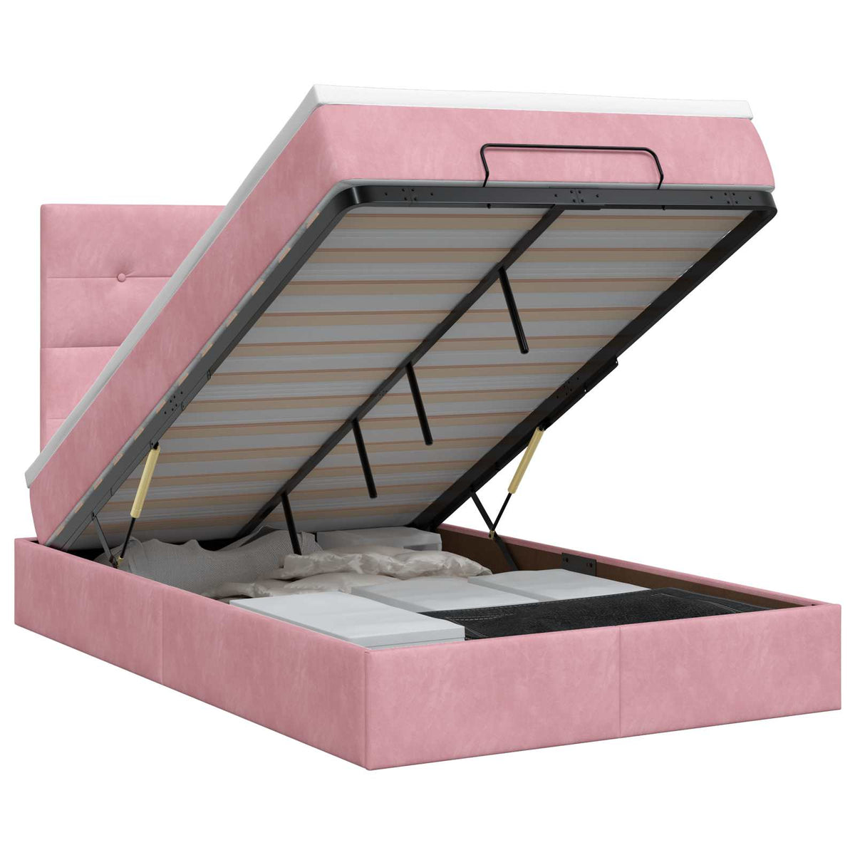 Ottoman bed met matras met hoofdeinde Roze 120 x 190 cm Fluweel is nu te koop bij PeponiXL, paradijselijk wonen!