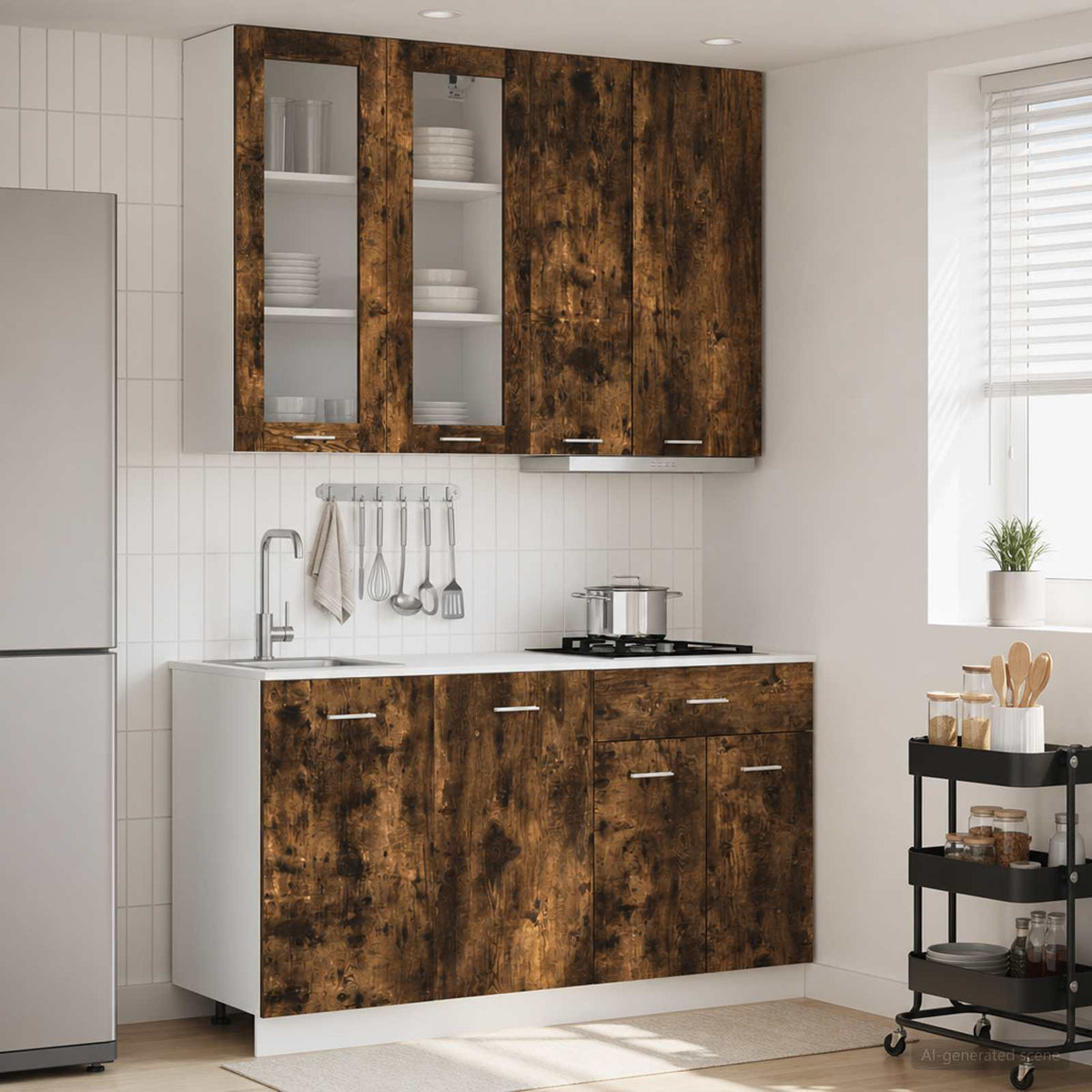 Keukenblok LYON 4 pcs Gerookt eiken Bewerkt hout is nu te koop bij PeponiXL, paradijselijk wonen!