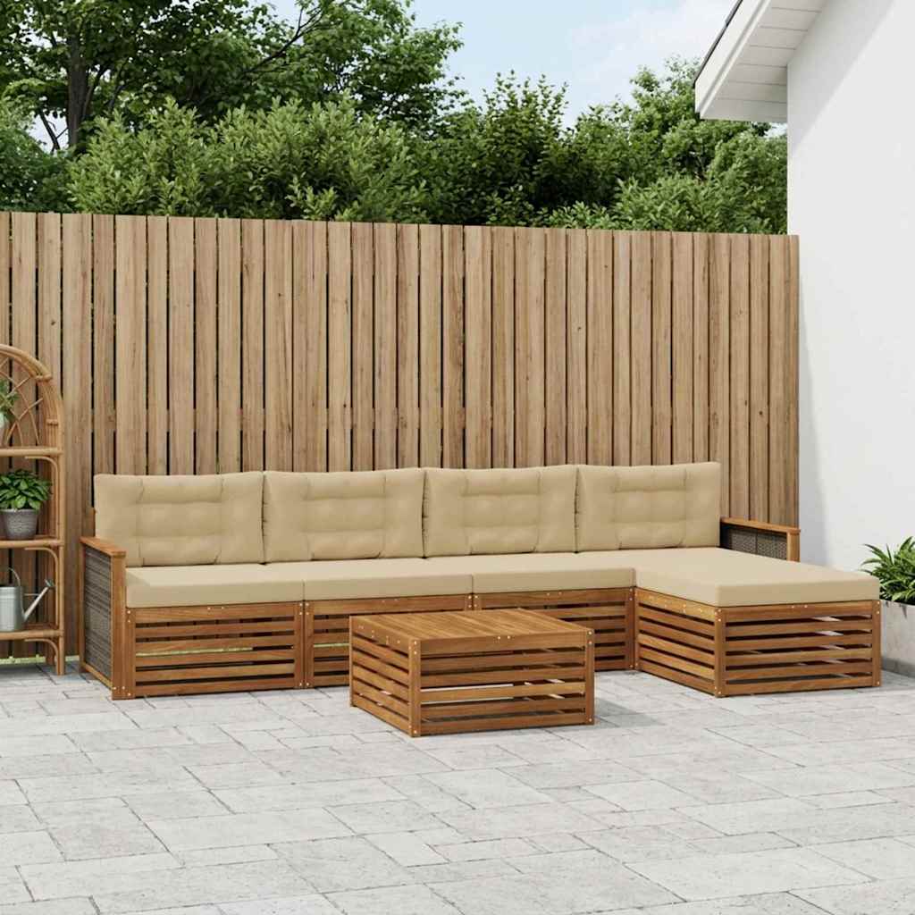 Buiten bankenset met kussen 6 pcs Natuurlijk en Beige is nu te koop bij PeponiXL, paradijselijk wonen!
