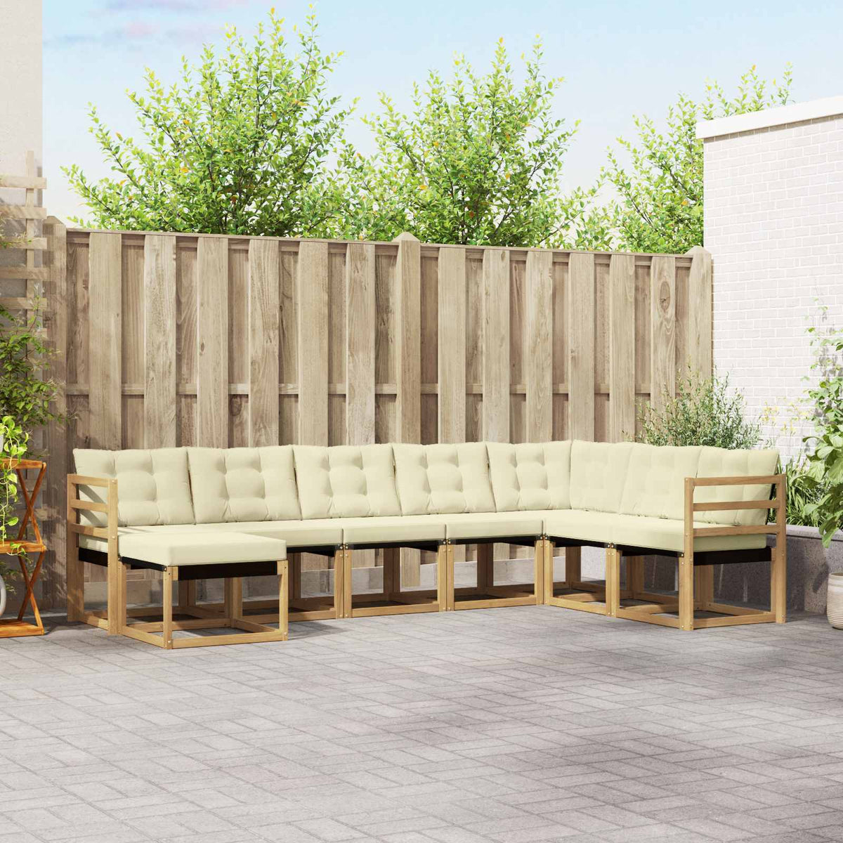Buiten bankenset met kussen 8 pcs Wit en crèmekleurig is nu te koop bij PeponiXL, paradijselijk wonen!