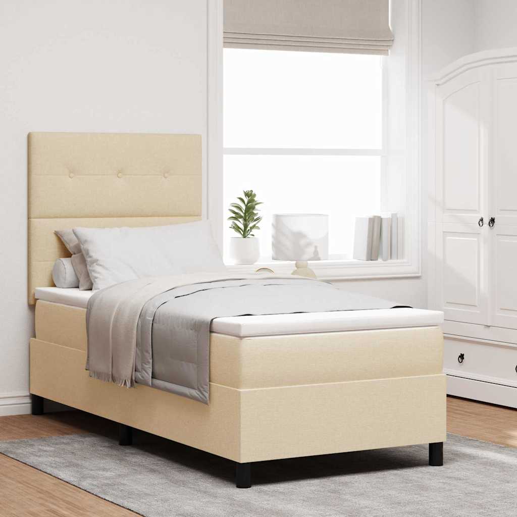Boxspringbed met matras met hoofdeinde Crème 90 x 190 cm Stof is nu te koop bij PeponiXL, paradijselijk wonen!