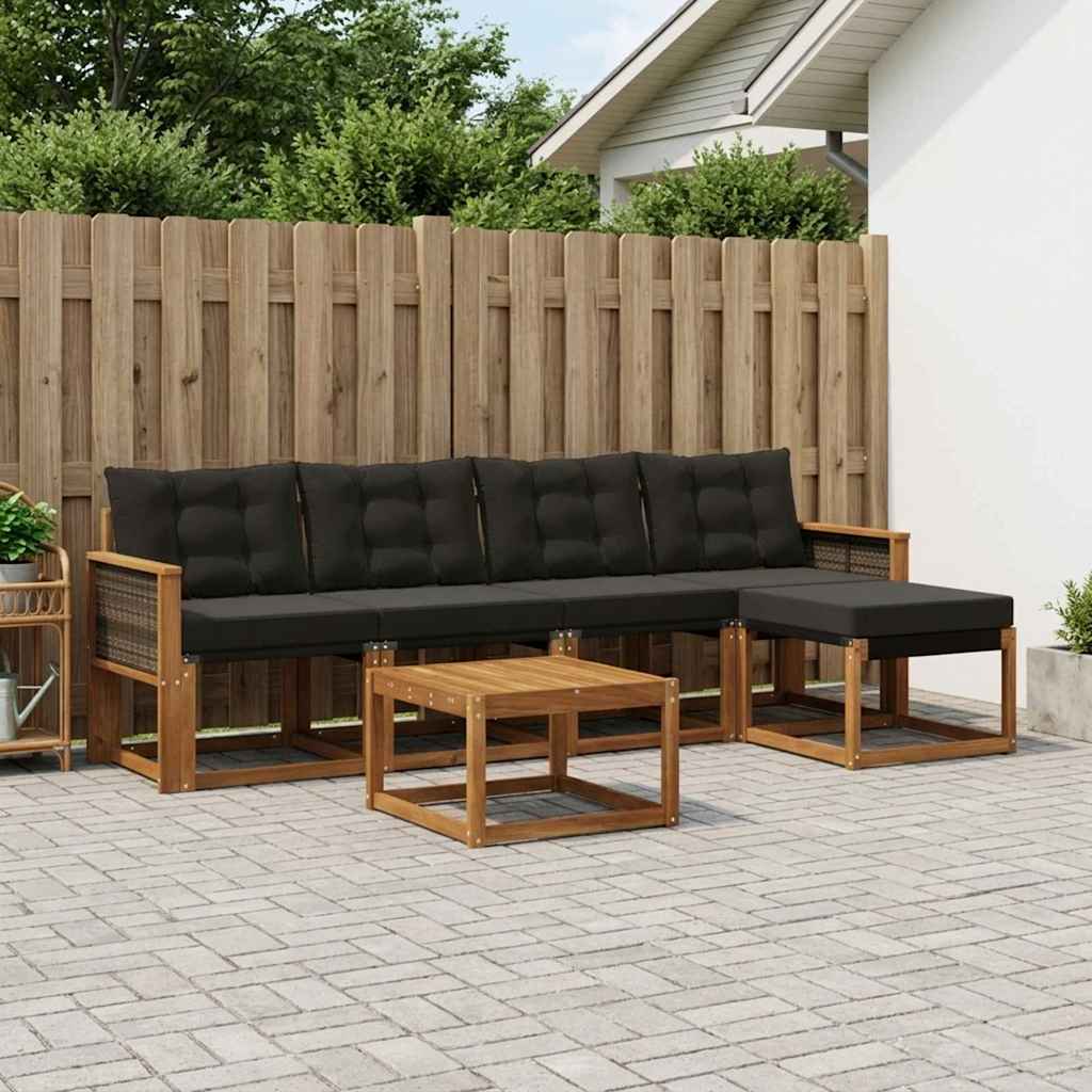 Buiten bankenset met kussen 6 pcs Naturel en Zwart is nu te koop bij PeponiXL, paradijselijk wonen!