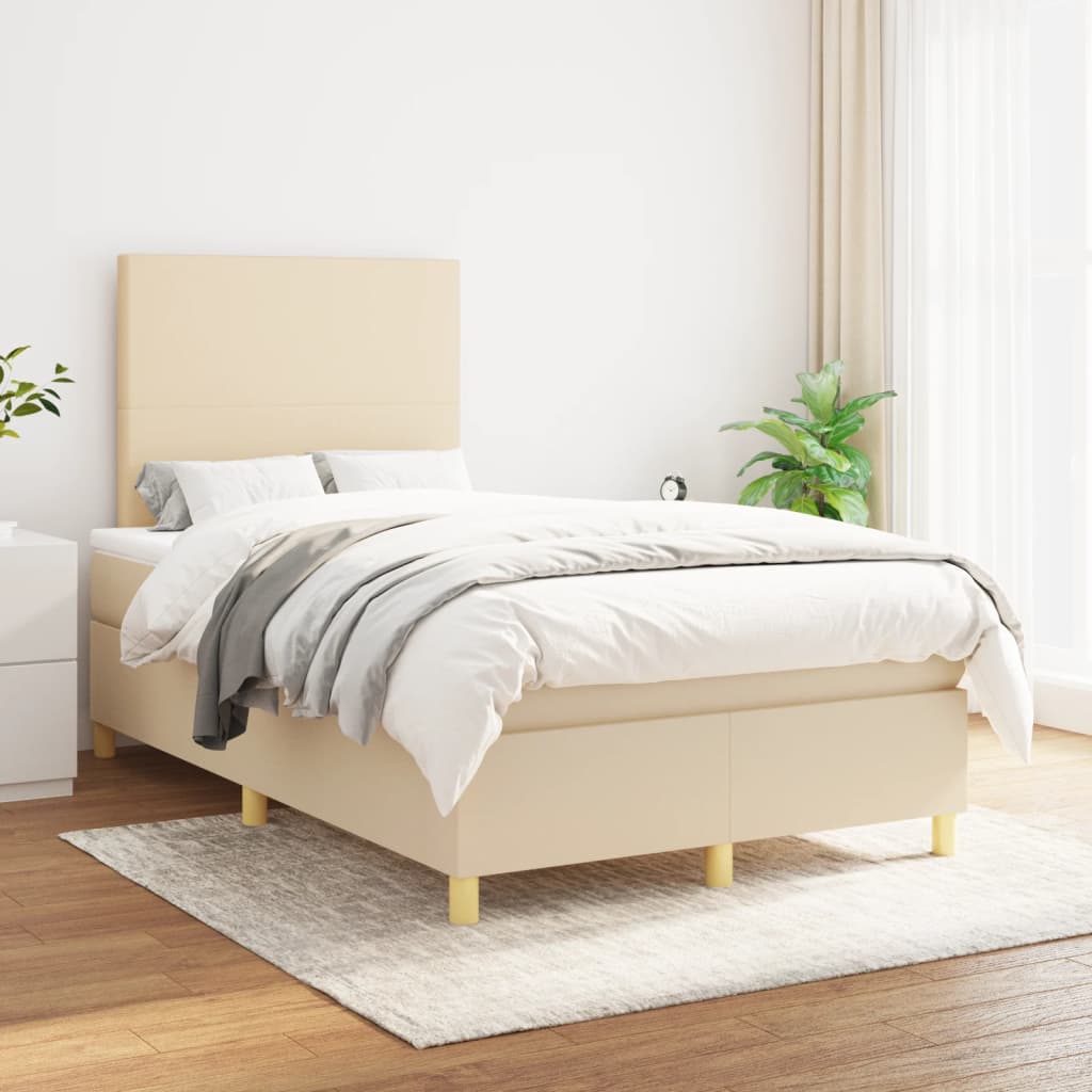 Boxspring met matras stof crèmekleurig 120x200 cm is nu te koop bij PeponiXL, paradijselijk wonen!