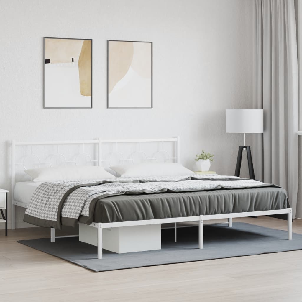 Bedframe met hoofdbord metaal wit 193x203 cm is nu te koop bij PeponiXL, paradijselijk wonen!