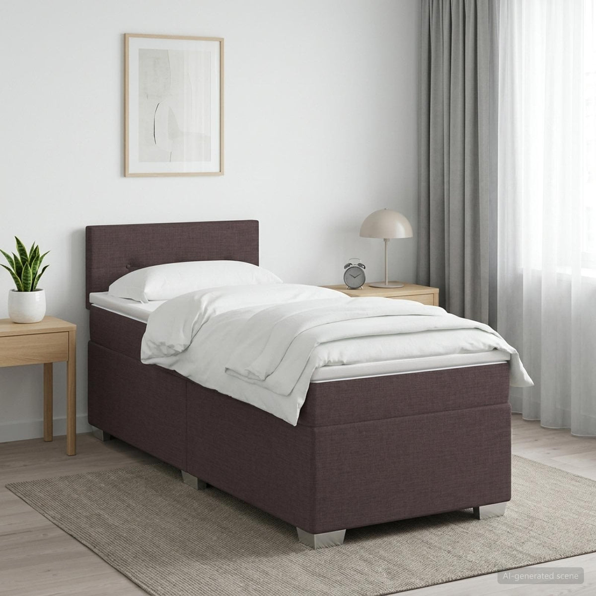 Boxspringbed met matras Donkerbruin 100 x 200 cm Stof is nu te koop bij PeponiXL, paradijselijk wonen!