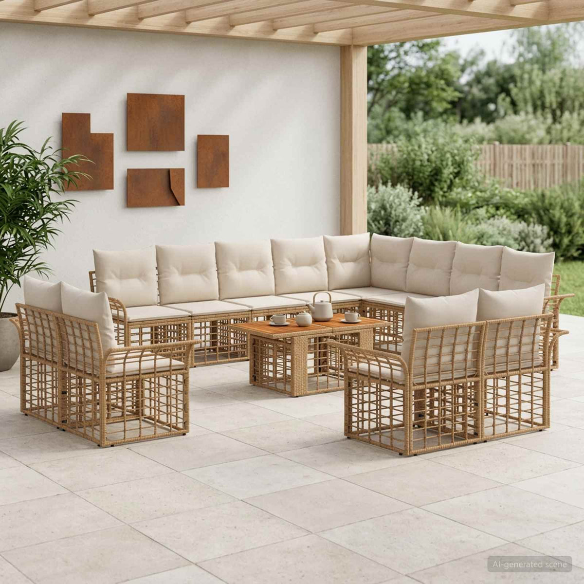 Tuinbankenset 13 st Natuurlijk en Crème Wit poly rattan is nu te koop bij PeponiXL, paradijselijk wonen!
