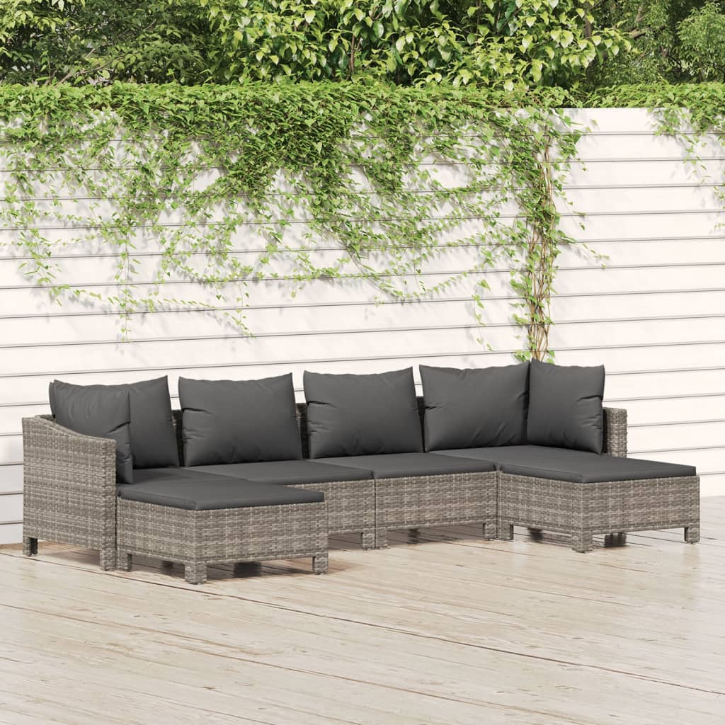 6-delige Loungeset met kussens poly rattan grijs is nu te koop bij PeponiXL, paradijselijk wonen!