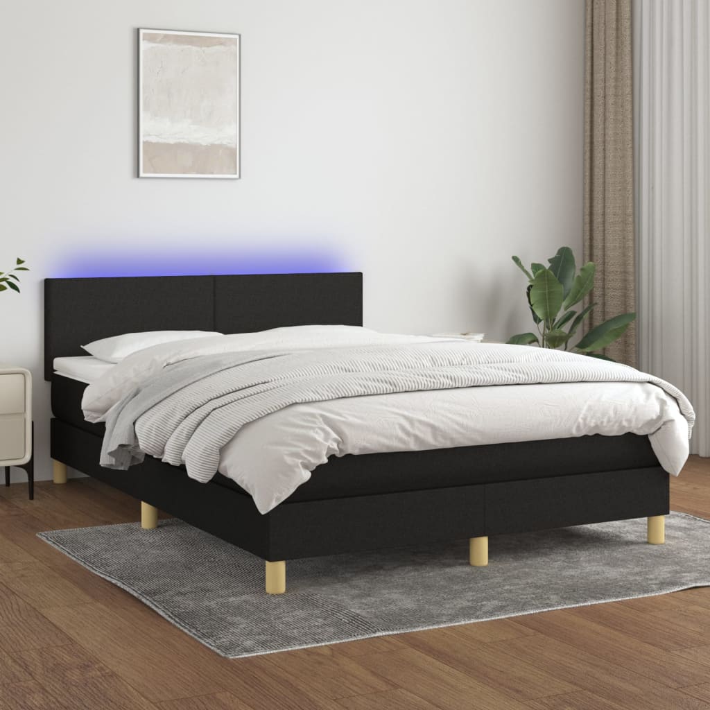 Boxspring met matras en LED stof zwart 140x190 cm is nu te koop bij PeponiXL, paradijselijk wonen!