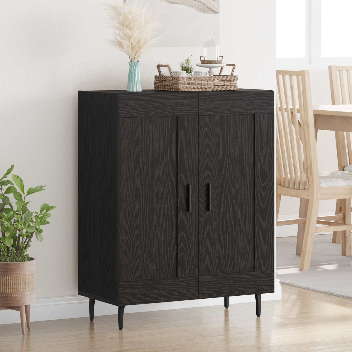 Dressoir Zwart Eiken 69,5 x 34 x 90 cm Gemonteerd hout en ijzer is nu te koop bij PeponiXL, paradijselijk wonen!