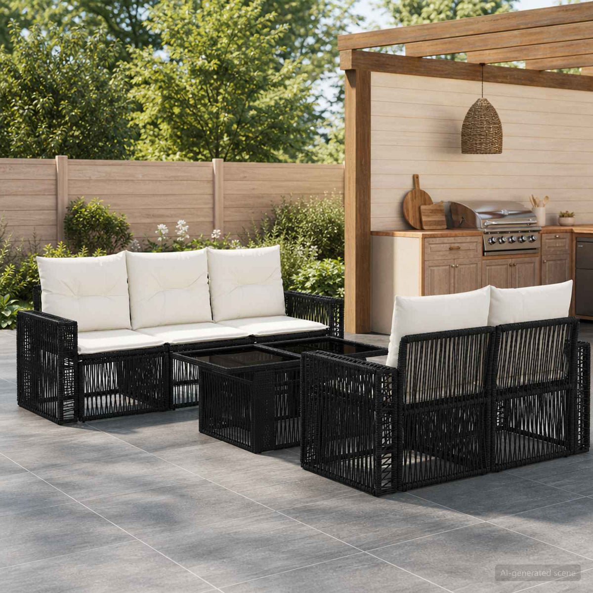 Tuinbankenset 6 st Zwart en Cream Wit poly rattan is nu te koop bij PeponiXL, paradijselijk wonen!