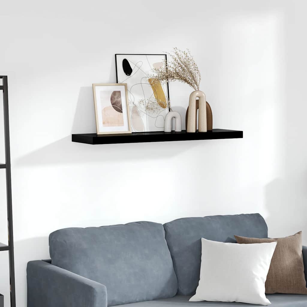 Wandschap zwevend 90x23,5x3,8 cm MDF hoogglans zwart is nu te koop bij PeponiXL, paradijselijk wonen!