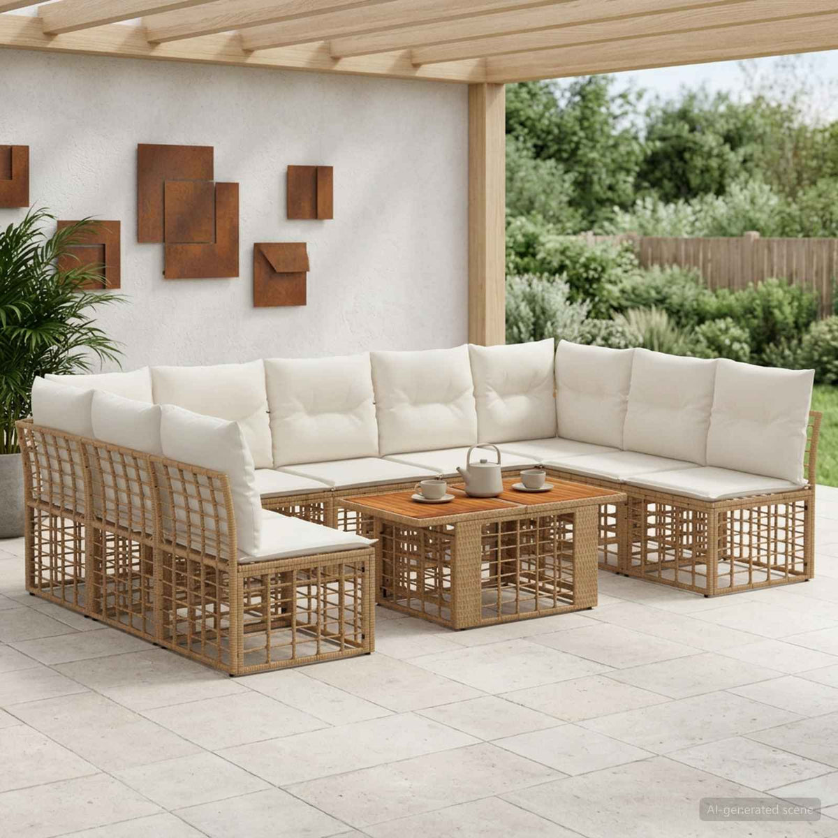 Tuinbankenset 10 st Natuurlijk en Crème Wit poly rattan is nu te koop bij PeponiXL, paradijselijk wonen!