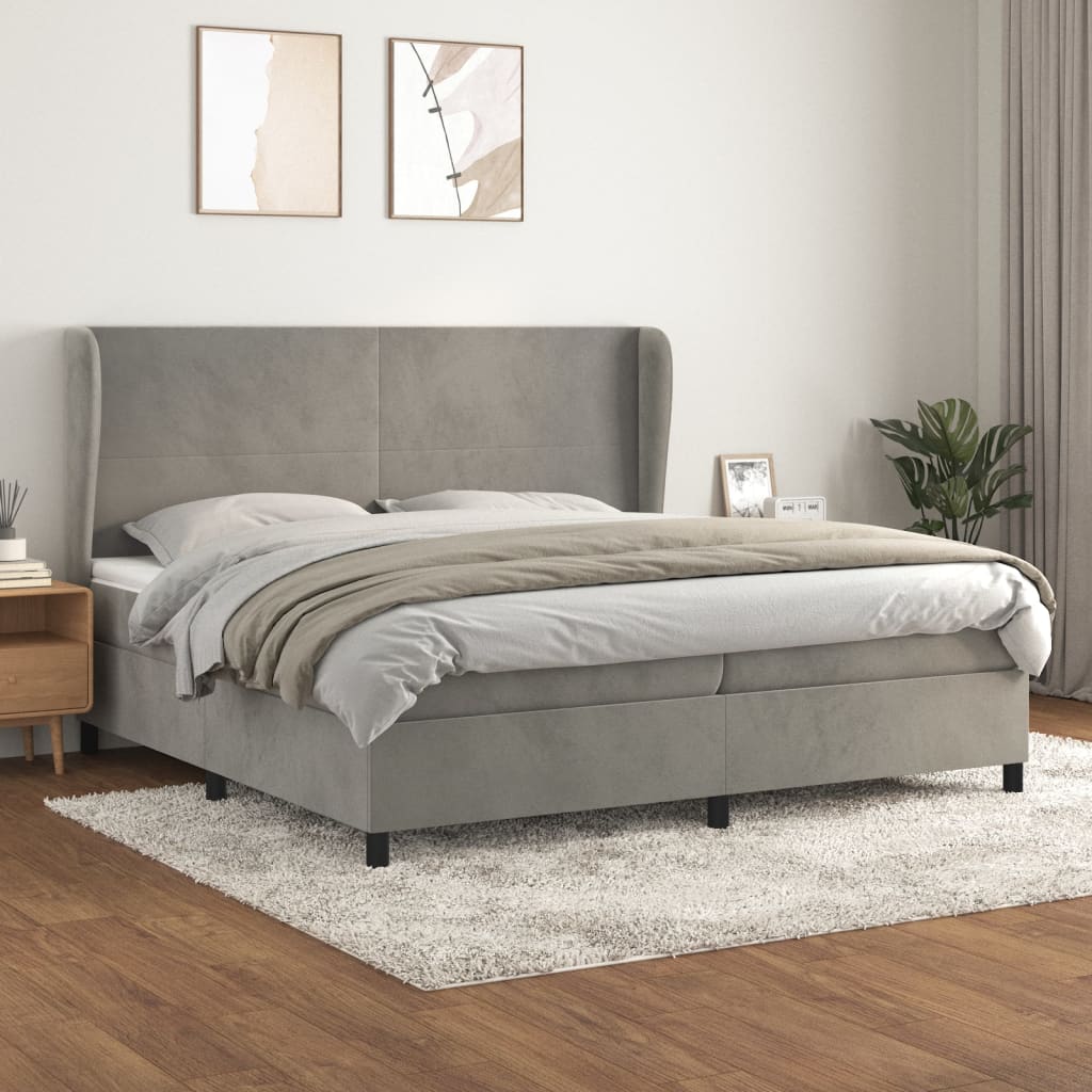 Boxspring met matras fluweel lichtgrijs 200x200 cm is nu te koop bij PeponiXL, paradijselijk wonen!