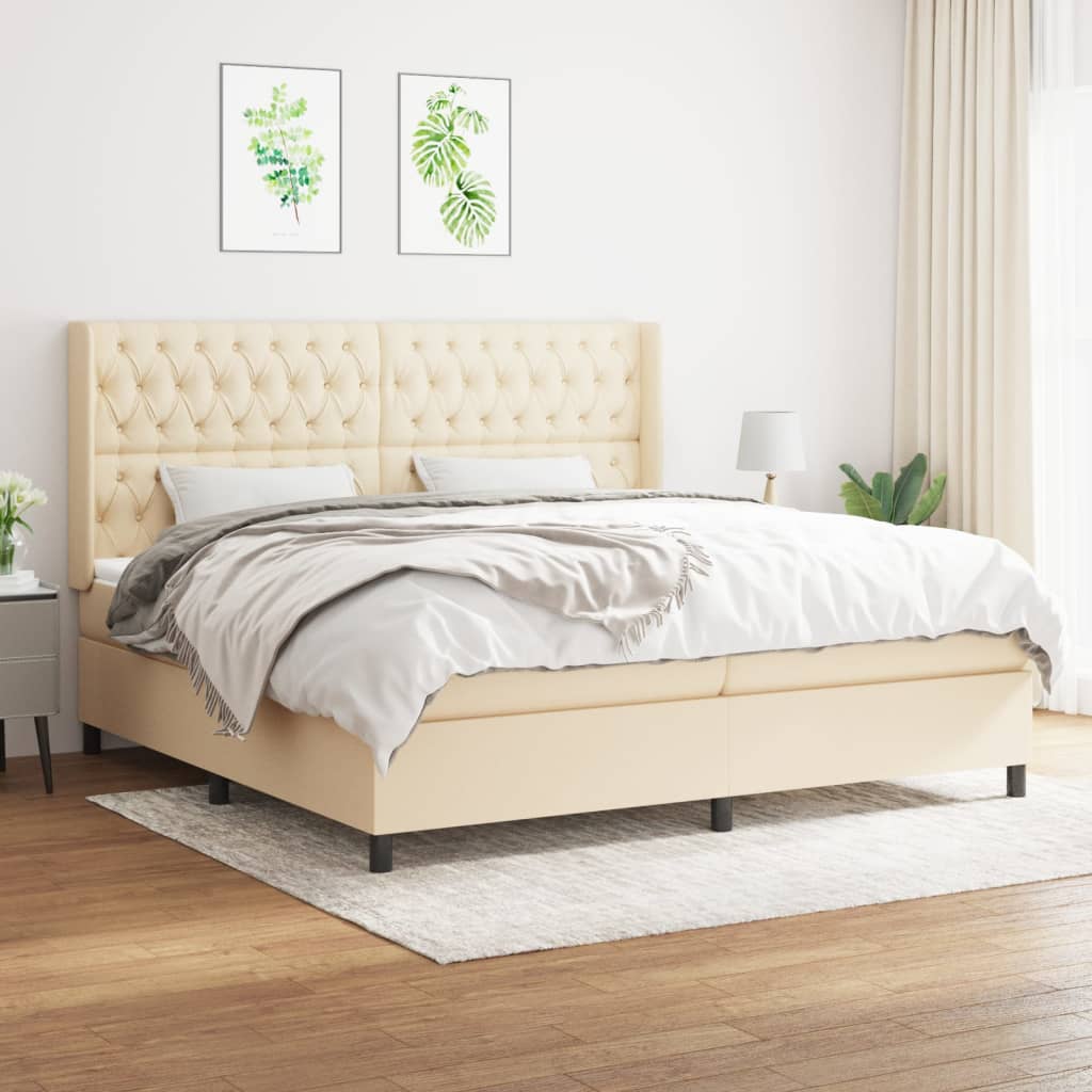 Boxspring met matras stof crèmekleurig 200x200 cm is nu te koop bij PeponiXL, paradijselijk wonen!