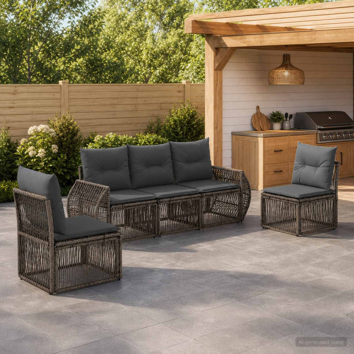 Tuinbankenset 5 pcs Grijs en Donkergrijs poly rattan is nu te koop bij PeponiXL, paradijselijk wonen!