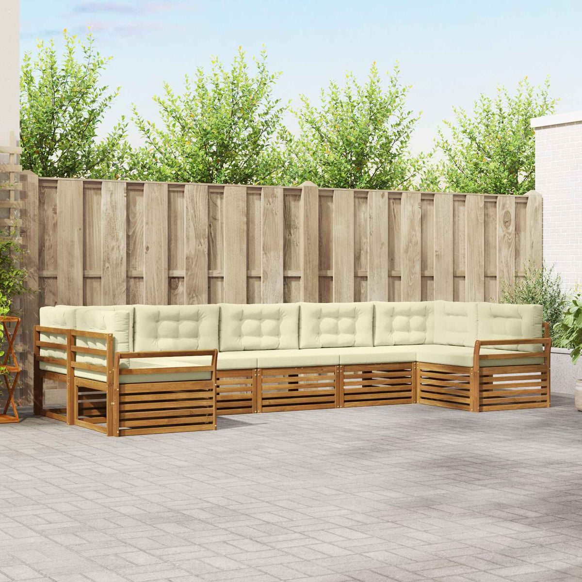 Buiten bankenset met kussen 7 pcs Natuurlijk en Crème is nu te koop bij PeponiXL, paradijselijk wonen!