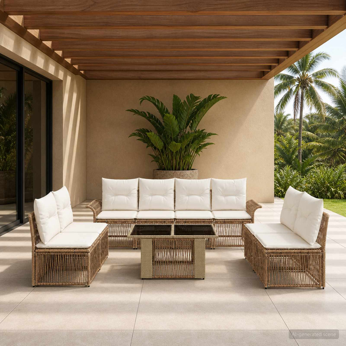 Tuinbankenset 9 st Beige en Crème Wit poly rattan is nu te koop bij PeponiXL, paradijselijk wonen!