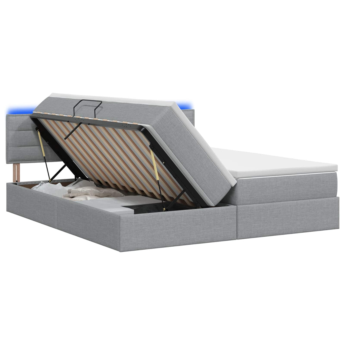 LED Opslagbed met Matras Lichtgrijs 200 x 200 cm Stof is nu te koop bij PeponiXL, paradijselijk wonen!