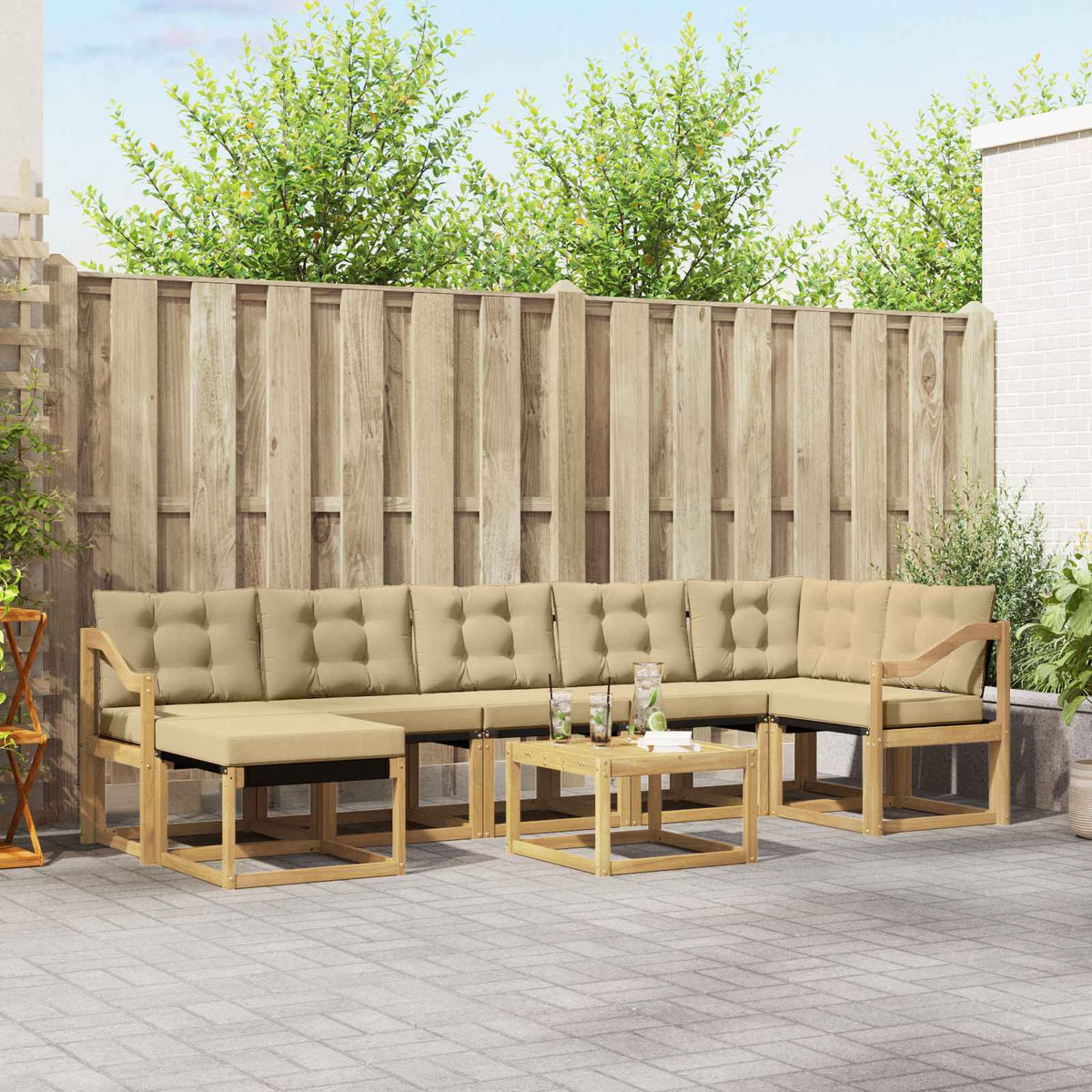 Buiten bankenset met kussen 8 pcs Wit en Beige is nu te koop bij PeponiXL, paradijselijk wonen!